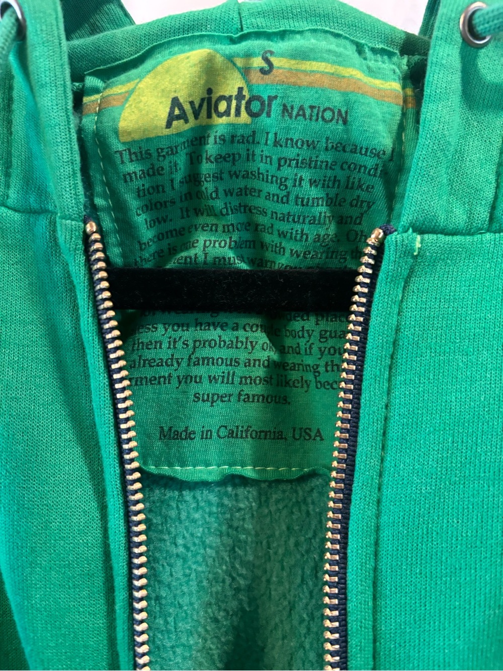 Aviator Nation Green Kids Zip Hoodie with Rainbow Ribbing new without tags - Picture 3 of 4